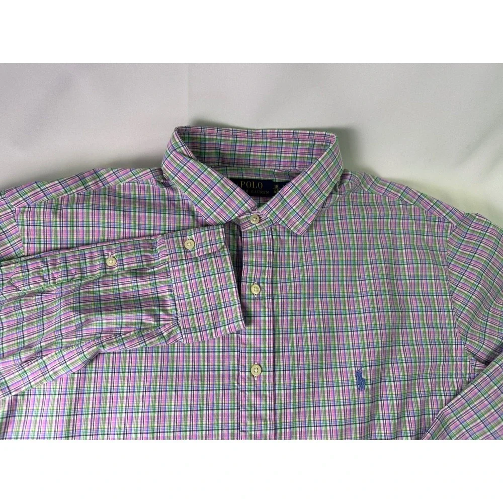Polo Ralph Lauren Men's 18 Plaid Button Pony Shirt Long Sleeve Pink Green‎ Blue